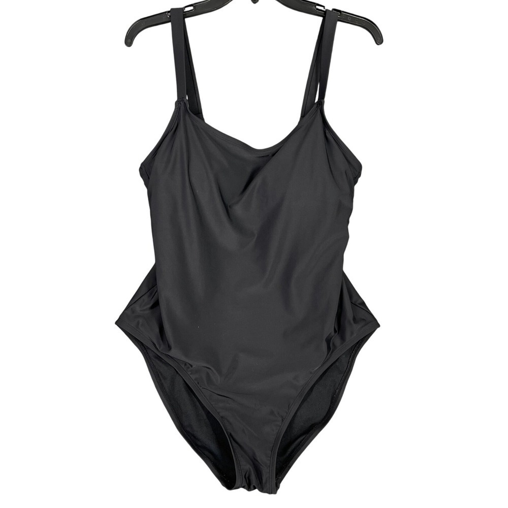 Hurley One‎ Piece Swimsuit Solid Black Scoop Neck Straps Bodysuit XL Womens